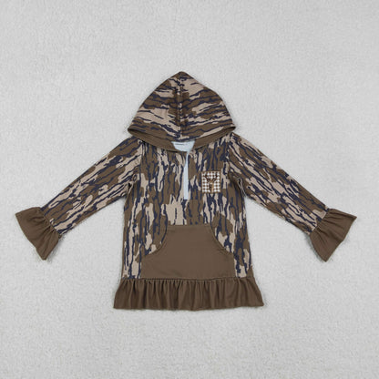 Sibling Baby Kids Camo Embroidery Ducks Dogs Deer Pocket Zip Hunting Hoodies Top
