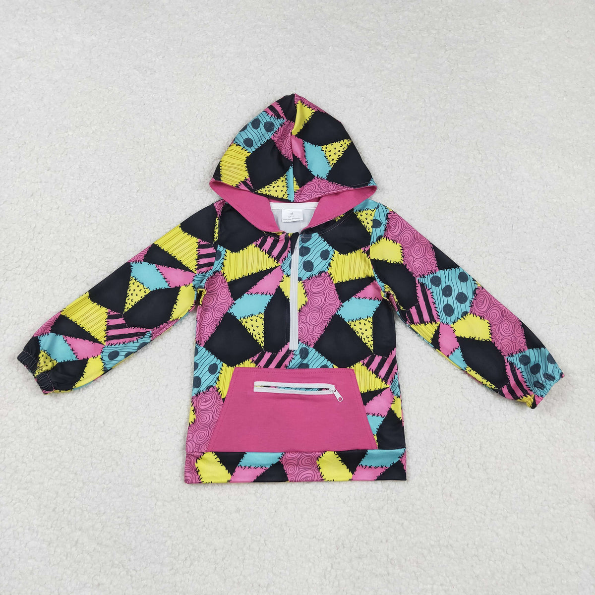Sibling Baby Girls Colorful Patchwork Ghosts Pocket Zipper Halloween Hoodies Top