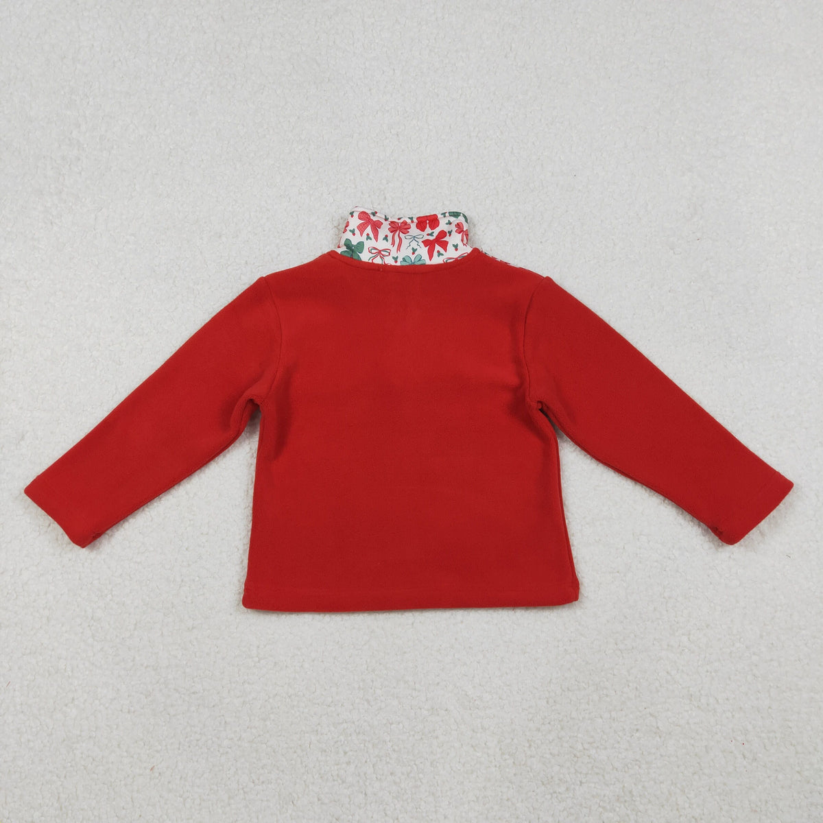 GT1150 Baby Girls Red Green Bows Quatrefoil Zipper Pullover Christmas Sherpa Tops