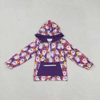 Sibling Baby Girls Colorful Patchwork Ghosts Pocket Zipper Halloween Hoodies Top