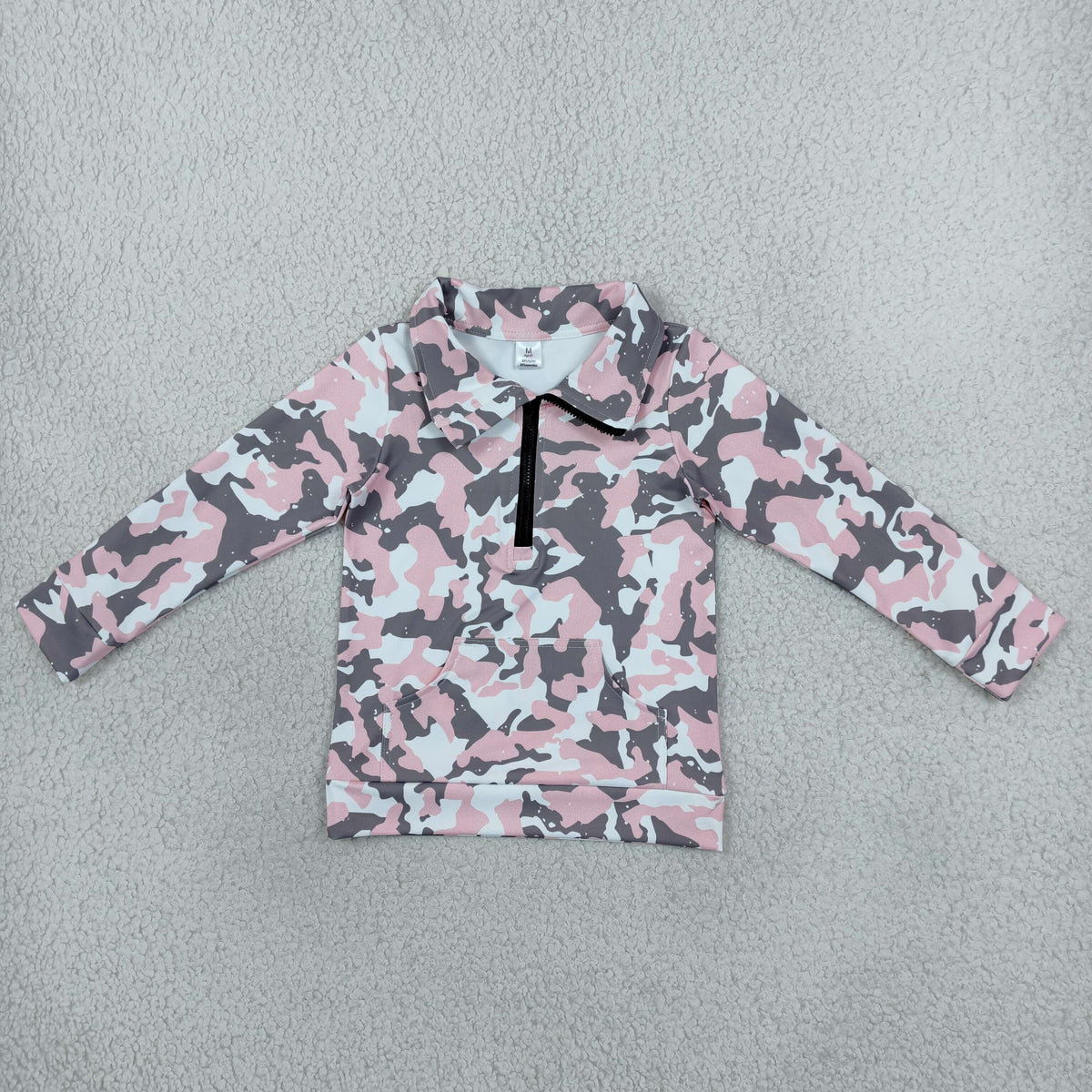 Sibling Baby Girls Long Sleeve Leaves Camo Zip Pockets Yoga Active Pullovers Top