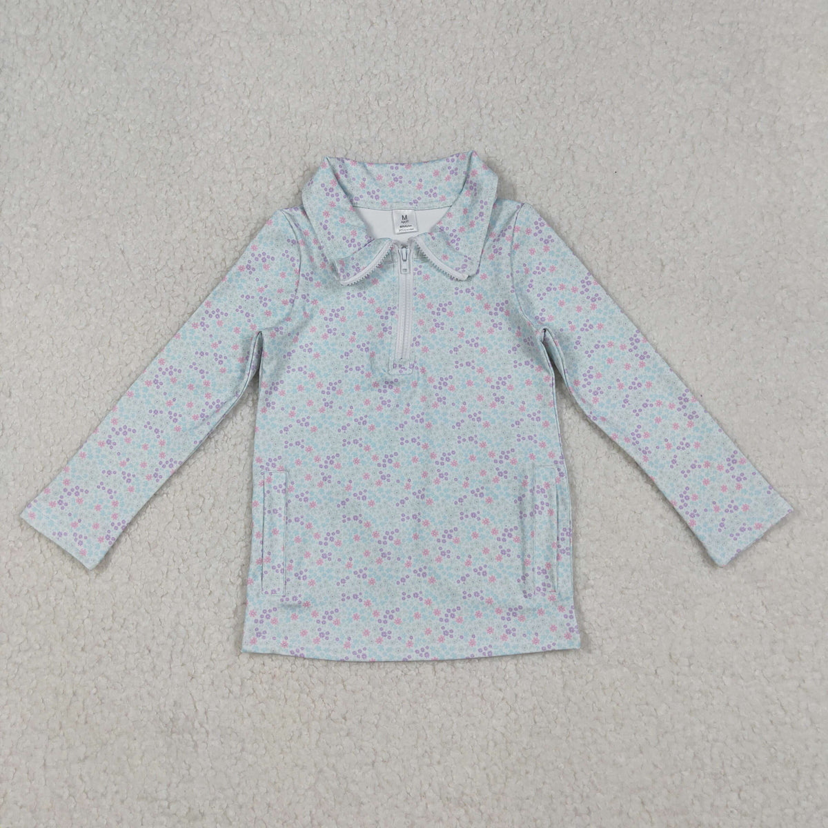 Sibling Baby Girls Flowers Bows Leopard Pockets Half Zipper Yoga Active Pullovers Top