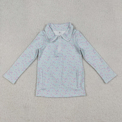 Sibling Baby Girls Flowers Bows Leopard Pockets Half Zipper Yoga Active Pullovers Top