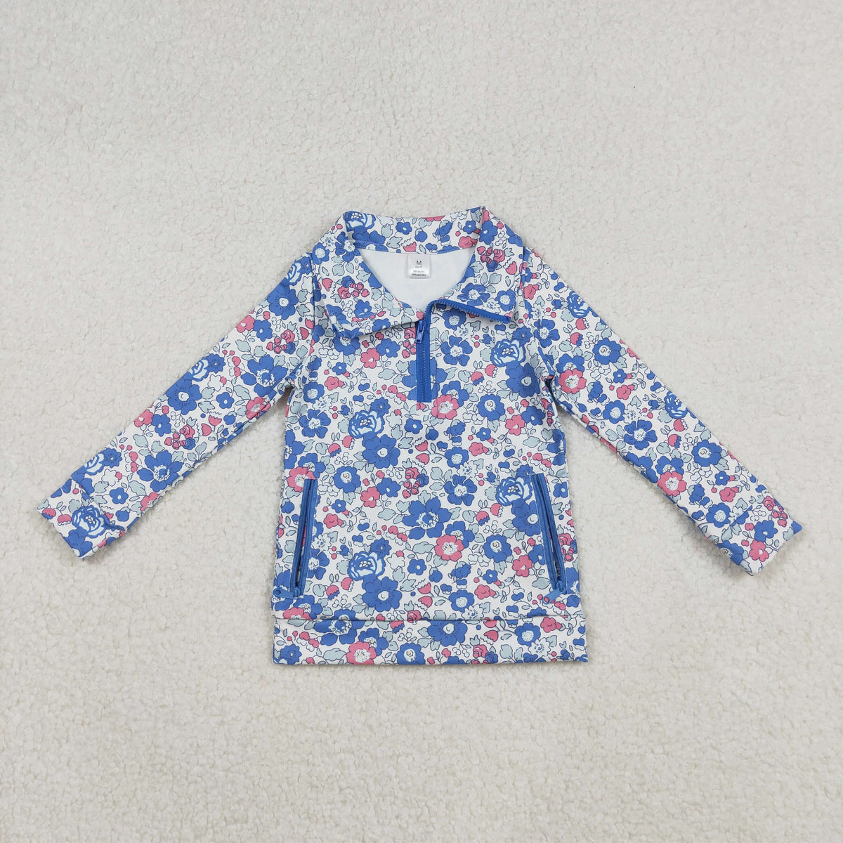 Sibling Baby Girls Flowers Bows Leopard Pockets Half Zipper Yoga Active Pullovers Top