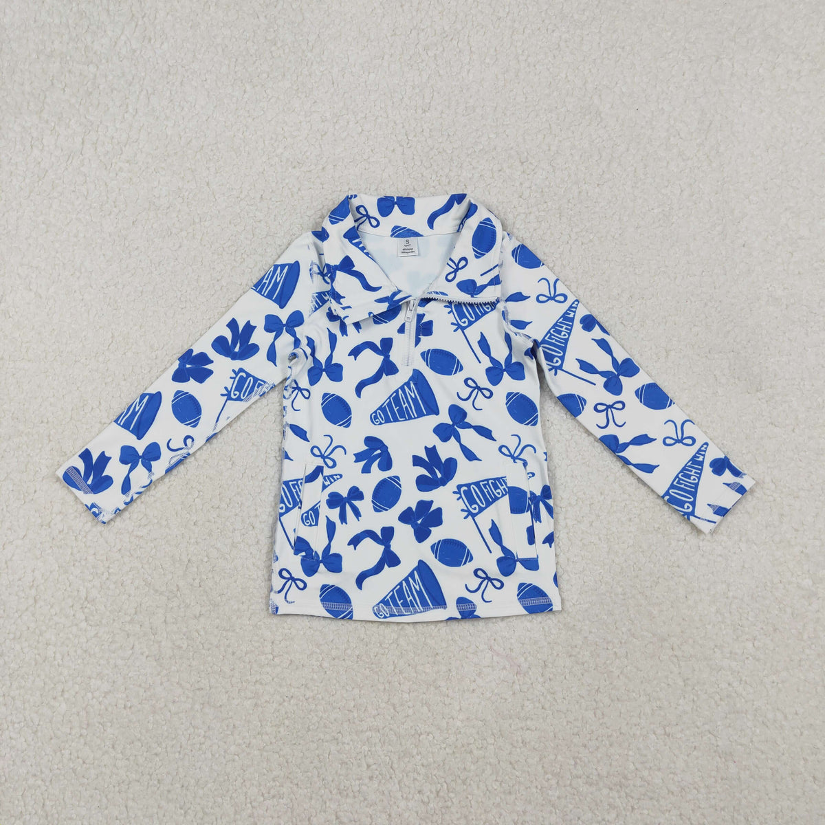 Sibling Baby Girls Bows Footballs Go Team Yoga Active Zipper Pullovers Top