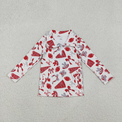 Sibling Baby Girls Bows Footballs Go Team Yoga Active Zipper Pullovers Top
