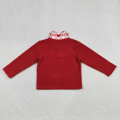 GT1505 Baby Girls Red Hearts Bows Checked Zipper Pullover Valentines Sherpa Tops
