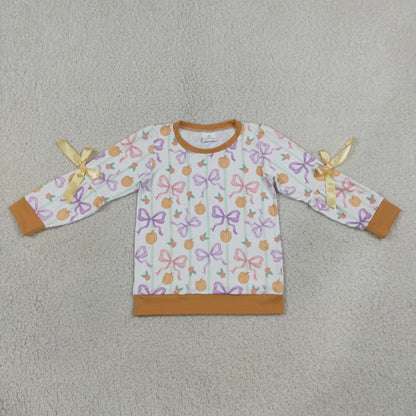 Sibling Baby Girls Long Sleeve Flowers Pumpkins Bows Fall T-shirts Top