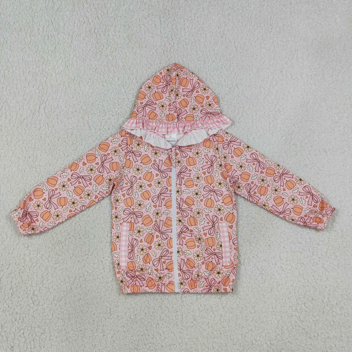 Sibling Baby Girls Long Sleeve Bows Pumpkins Zip Pockets Fall Hoodie Jackets Top