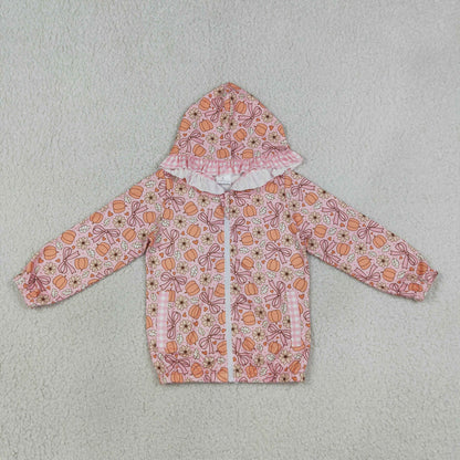 Sibling Baby Girls Long Sleeve Bows Pumpkins Zip Pockets Fall Hoodie Jackets Top