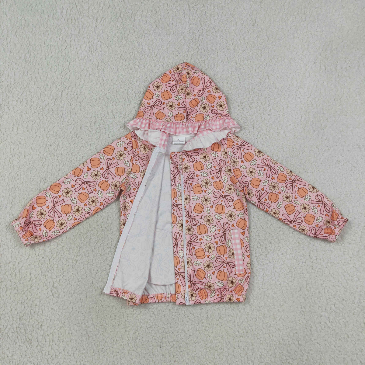 Sibling Baby Girls Long Sleeve Bows Pumpkins Zip Pockets Fall Hoodie Jackets Top
