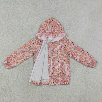 Sibling Baby Girls Long Sleeve Bows Pumpkins Zip Pockets Fall Hoodie Jackets Top
