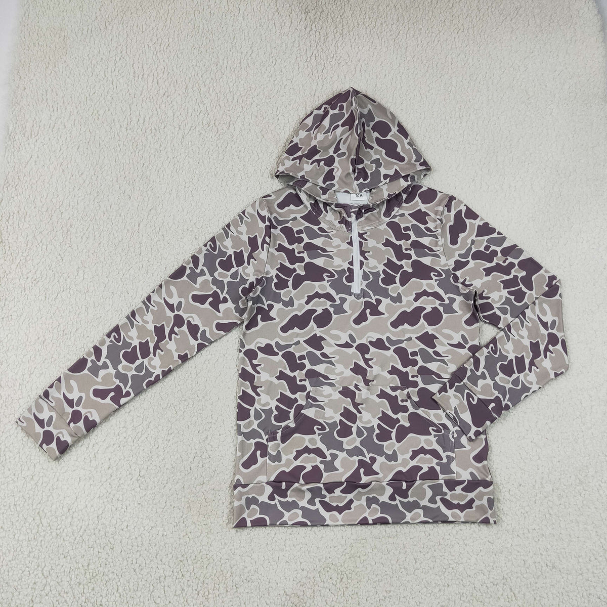 Mama and Me Boys Long Sleeve Grey Camo Zip Pocket Hoodies Top