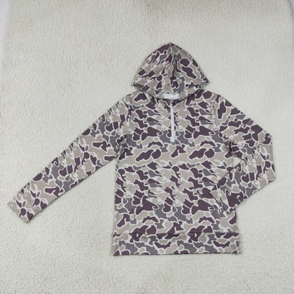 Mama and Me Boys Long Sleeve Grey Camo Zip Pocket Hoodies Top
