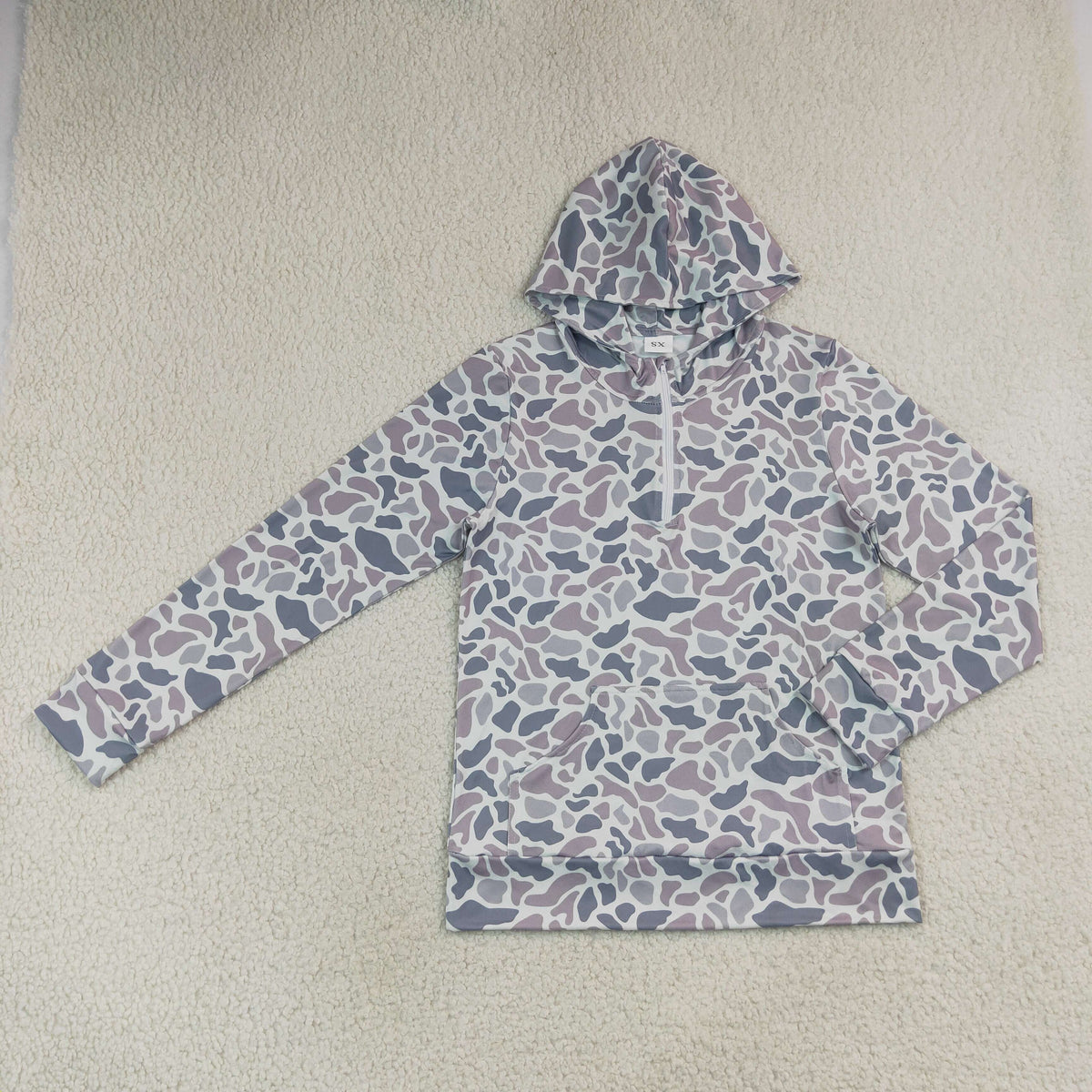 Mama and Me Boys Long Sleeve Light Grey Camo Zip Pocket Hoodies Top