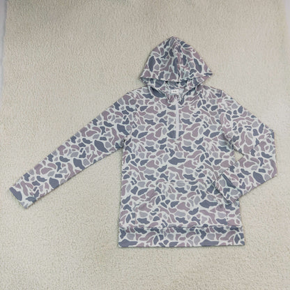 Mama and Me Boys Long Sleeve Light Grey Camo Zip Pocket Hoodies Top