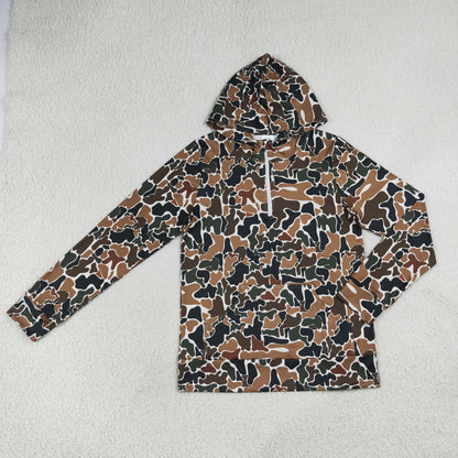 Mama and Me Boys Long Sleeve Dark Brown Camo Zip Pocket Hoodies Top