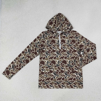 Mama and Me Boys Long Sleeve Dark Khaki Camo Zip Pocket Hoodies Top