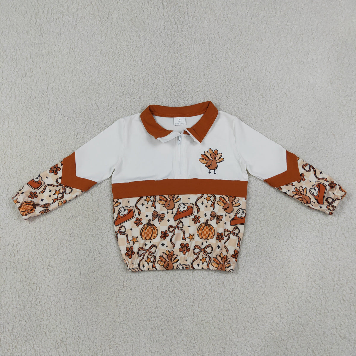 Sibling Baby Girls Bows Pumpkins Turkey Flare Pant Thanksgivings Zip Pullover Set Rompers