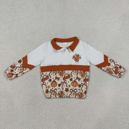 Sibling Baby Girls Bows Pumpkins Turkey Flare Pant Thanksgivings Zip Pullover Set Rompers