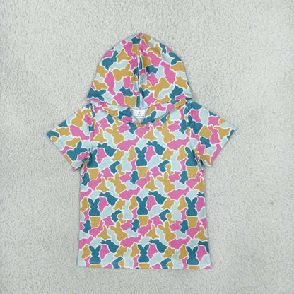 Sibling Baby Girls Pink Blue Rabbits Camo Long Sleeve Skorts Easter Clothes Set Hoodies Top