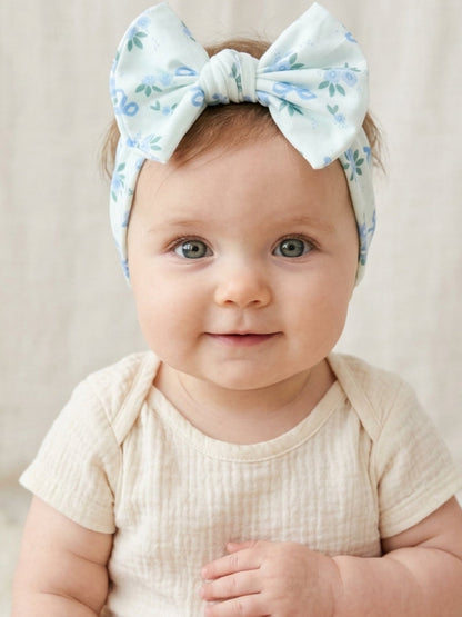 FALL Baby Girls Blue Floral Bow Headband