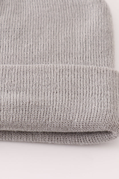 Grey ribbed basic knit beanie hat