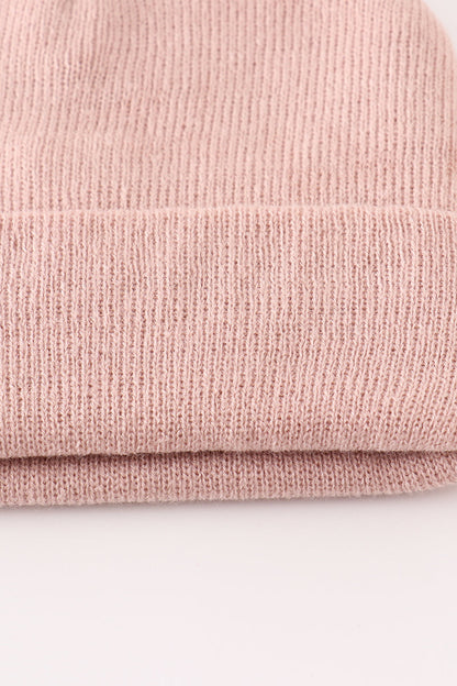 Pink ribbed basic knit beanie hat