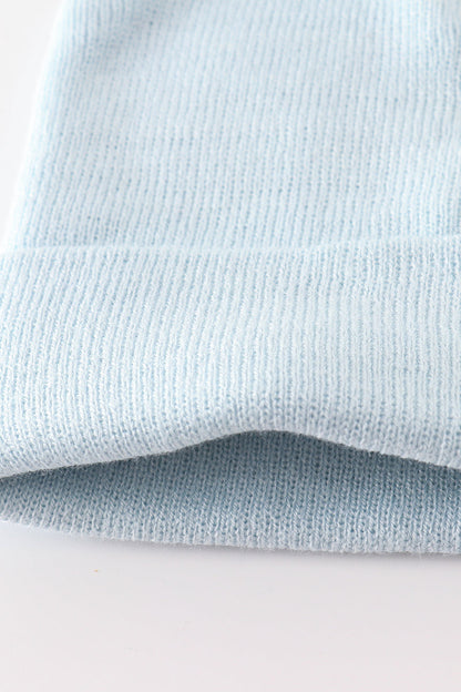 Blue ribbed basic knit beanie hat