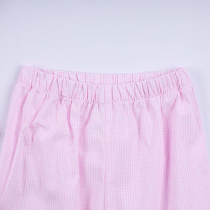 Pink christmas tree hand smocked ruffle pants set