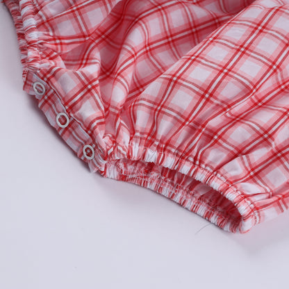 Red christmas santa claus hand smocked plaid bubble