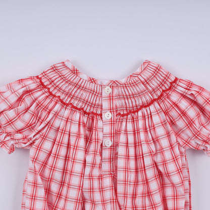 Red christmas santa claus hand smocked plaid bubble