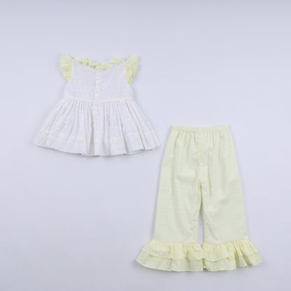 Mustard character hand smocked ruffle pants set
