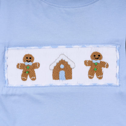 Blue gingerbread hand smocked gingham pants set