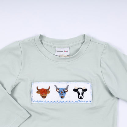 Sage cow hand smocked gingham pants set