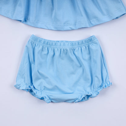 Blue nativity hand smocked bloomer set