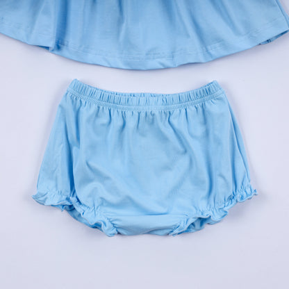 Blue nativity hand smocked bloomer set