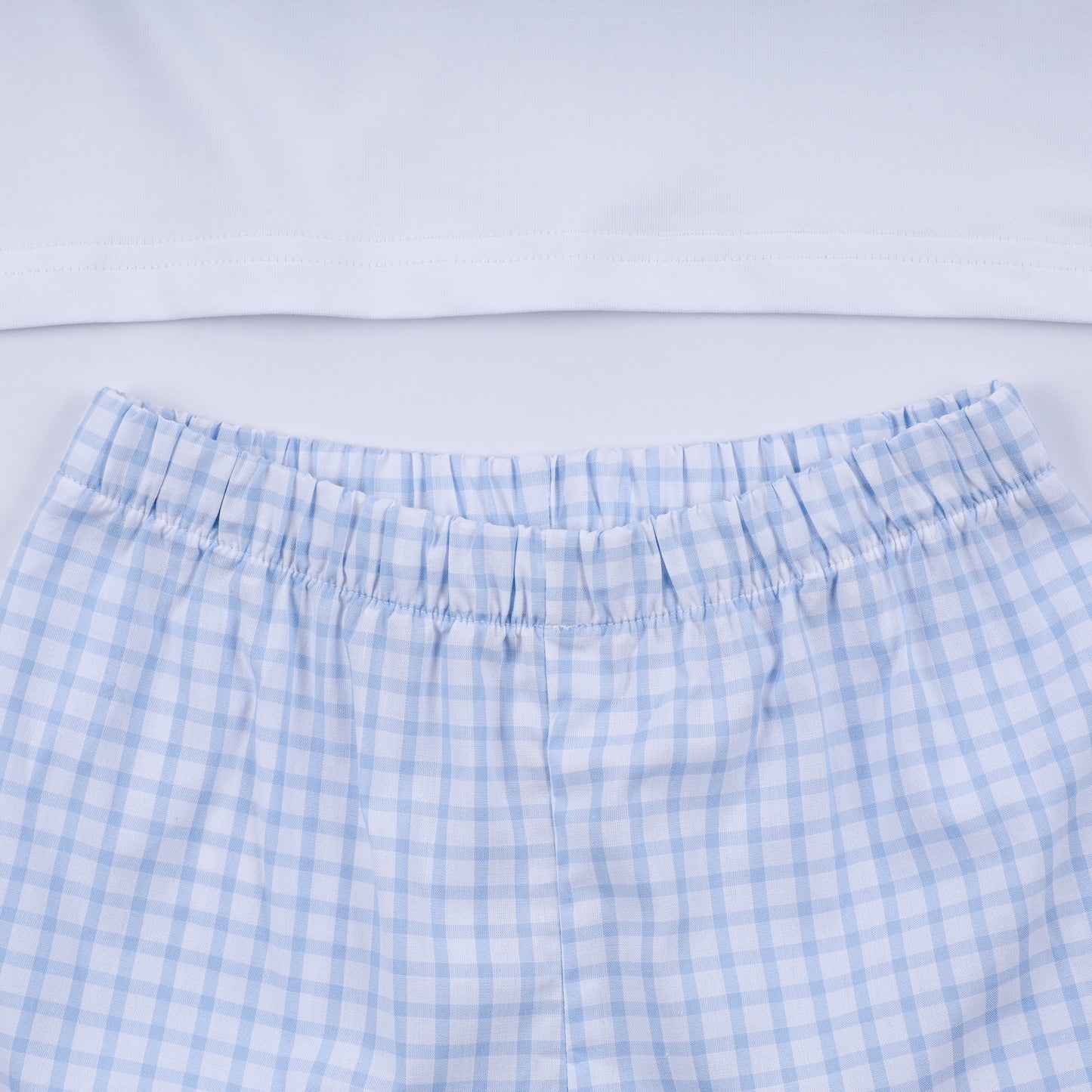 Blue character hand smocked gingham shorts set
