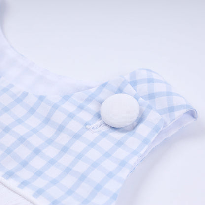 Blue character hand smocked gingham bubble