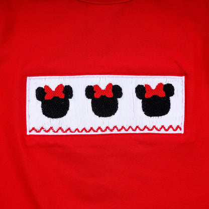 Red character hand smocked dress