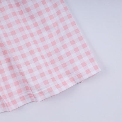 Pink character hand smocked gingham ruffle dress