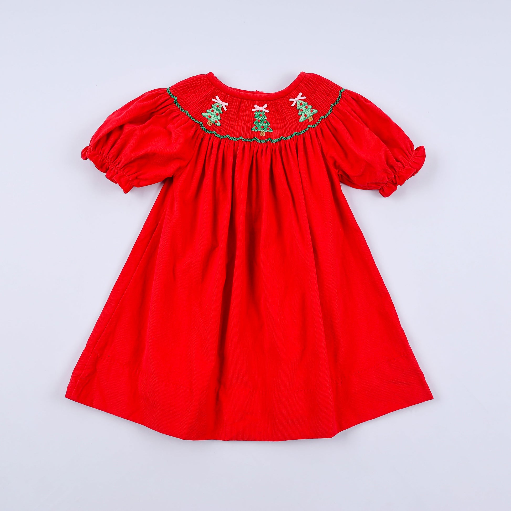 Red christmas tree hand smocked dress 6 Years