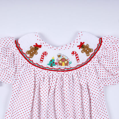 Red gingerbread hand smocked bubble