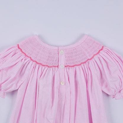 Pink christmas tree hand smocked ruffle romper