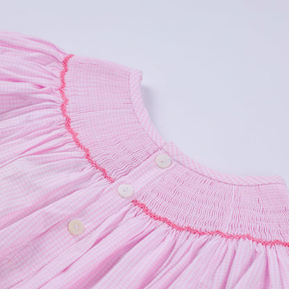 Pink christmas tree hand smocked ruffle romper