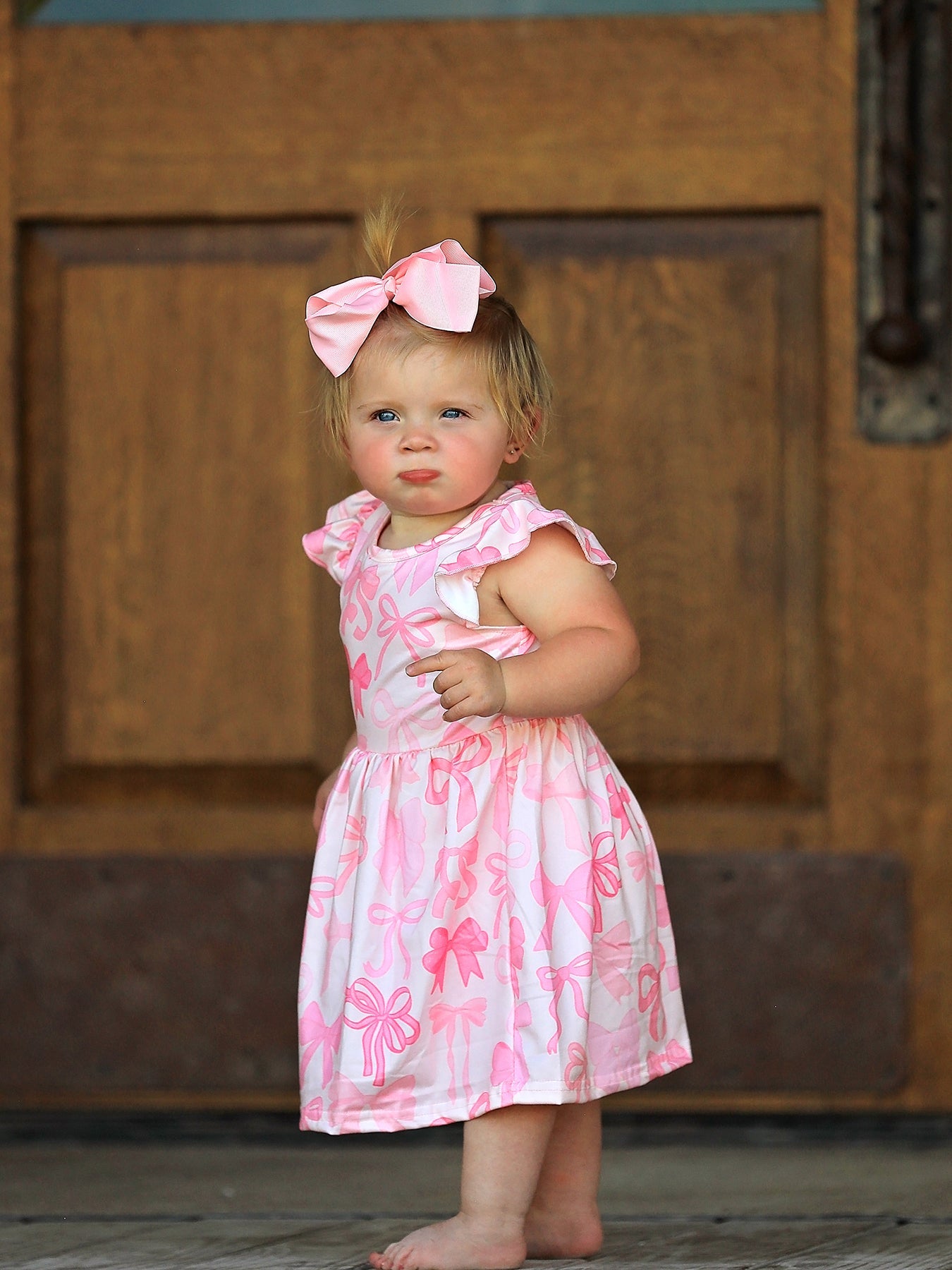 Bow Print Flying Sleeve Girls Dress