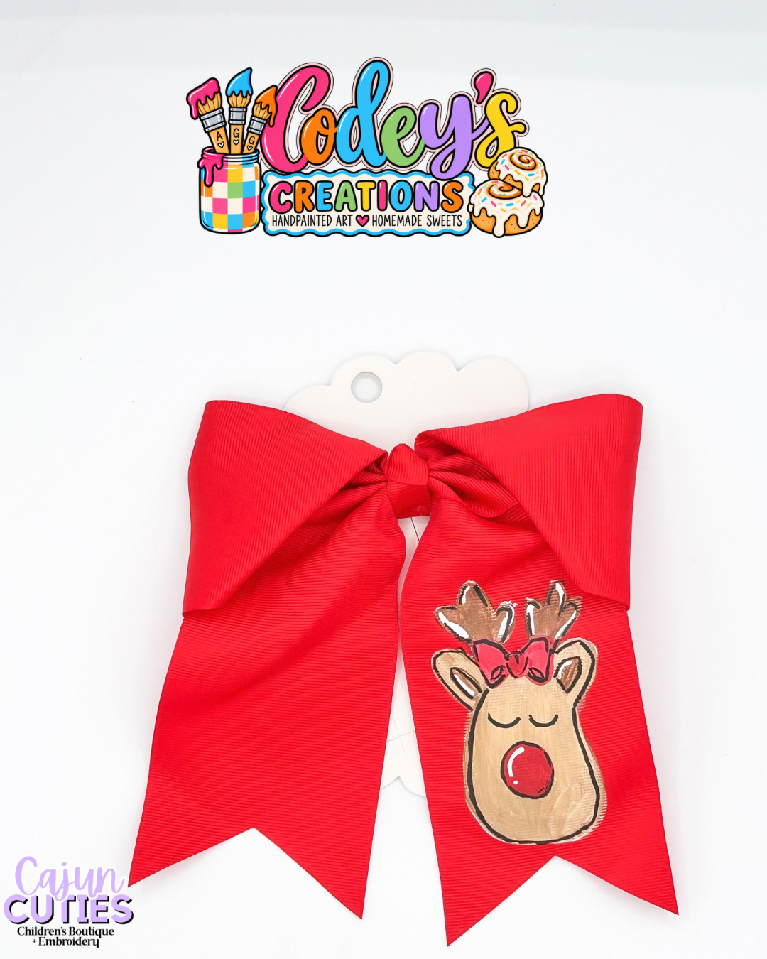 Rudolph's Red Nose Hand-Painted Bow