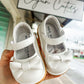 White Bow Mary Jane Toddler Shoes with adjustable straps and comfortable fit