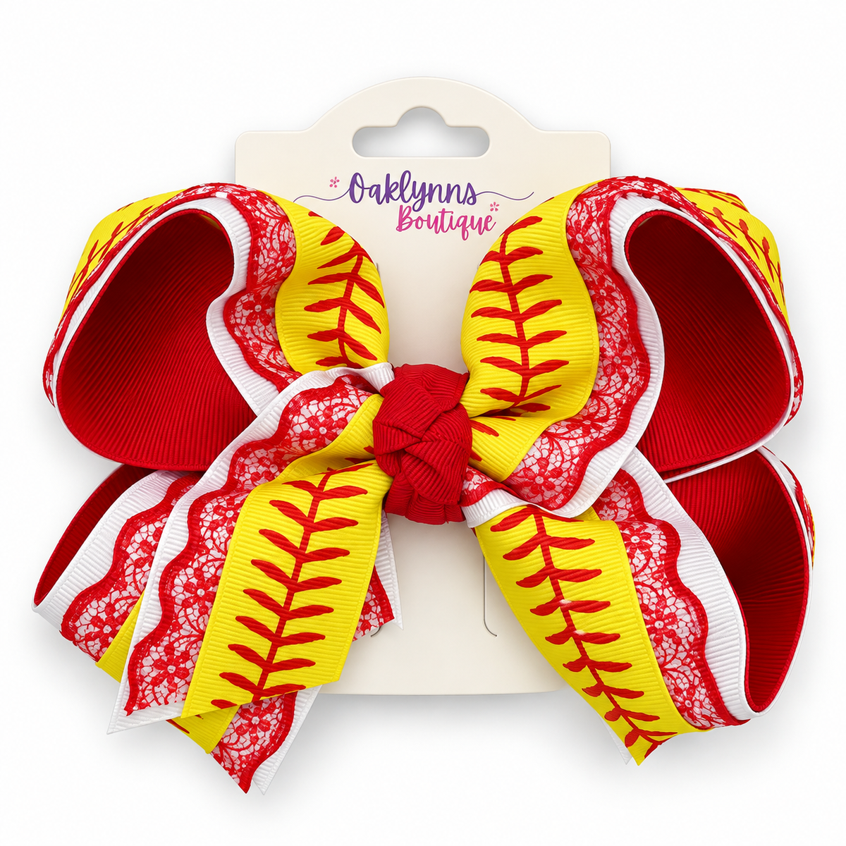 Red Lace Softball Bow