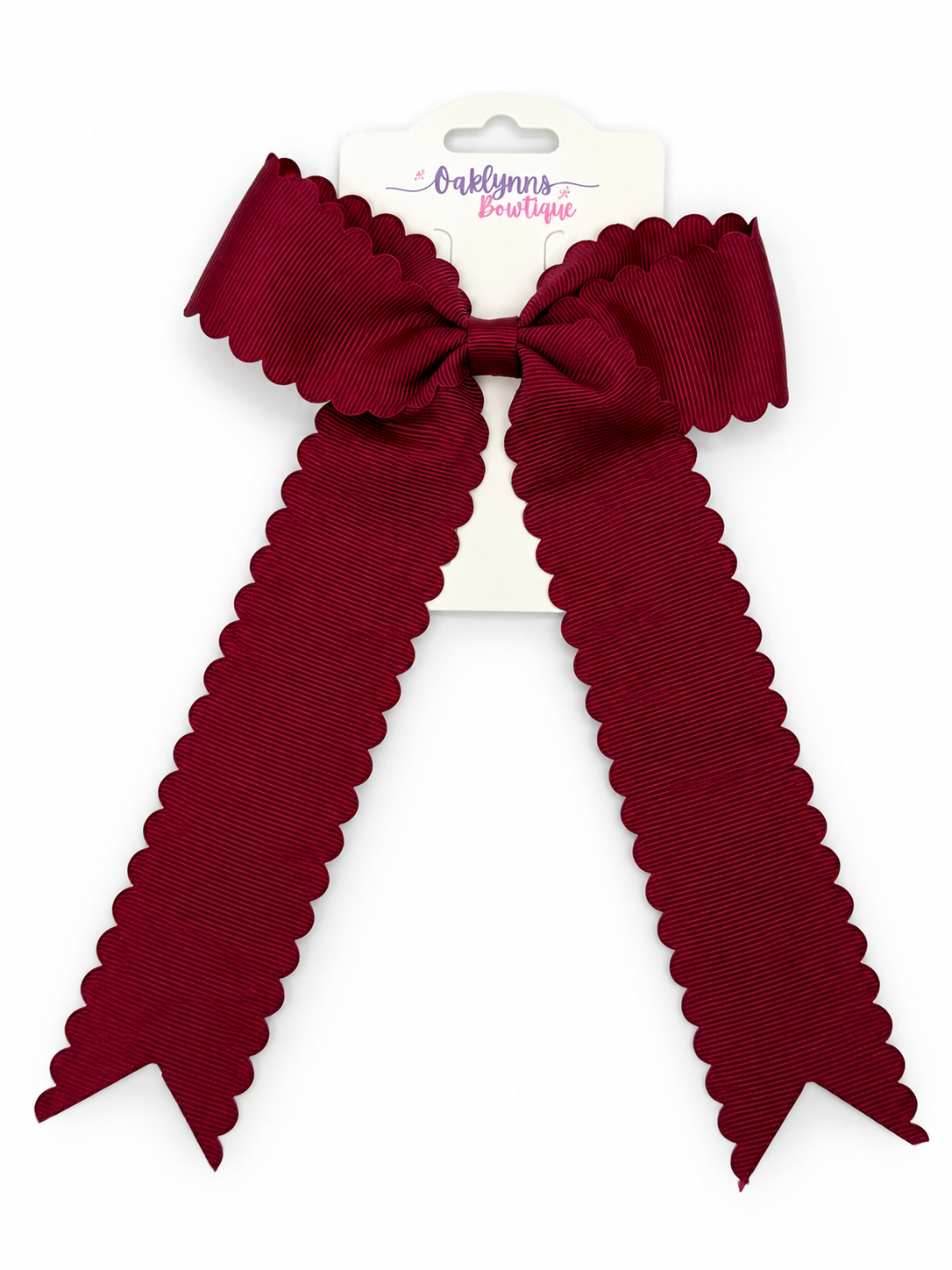 Scalloped Hair Bow marroon Red